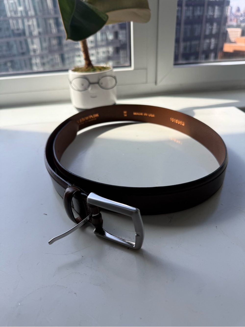 Allen Edmonds Dark Brown Leather Belt with Silver Buckle